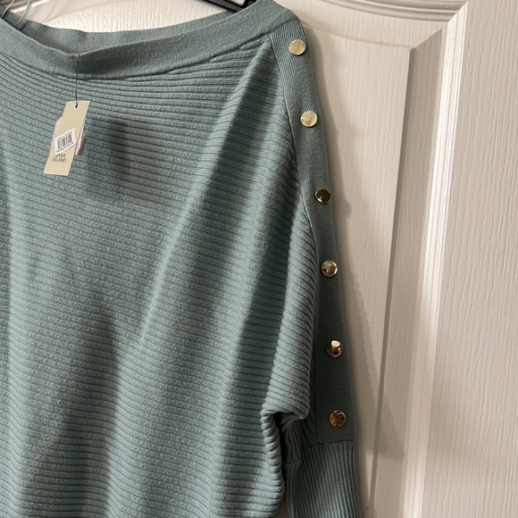 River Island Off the shoulder Knit Sweater Dress S Teal Light Blue Mini Skirt - Picture 5 of 11